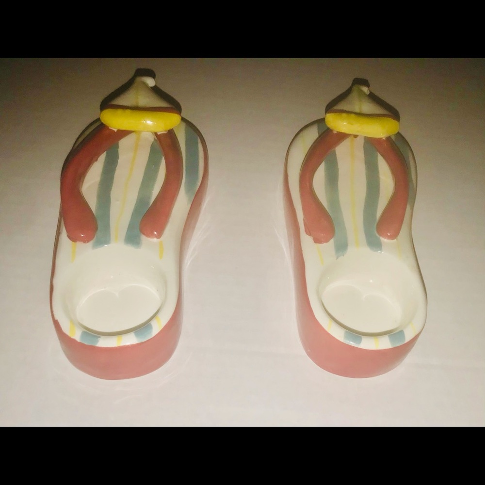 New Two Porcelain Candle Holders Flip Flop Shape Nantucket Home - Picture 2 of 12